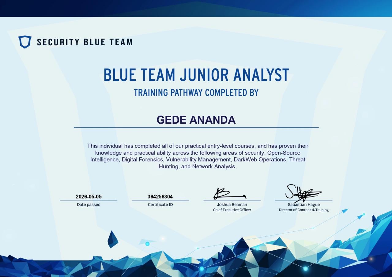 Blue Team Junior Analyst